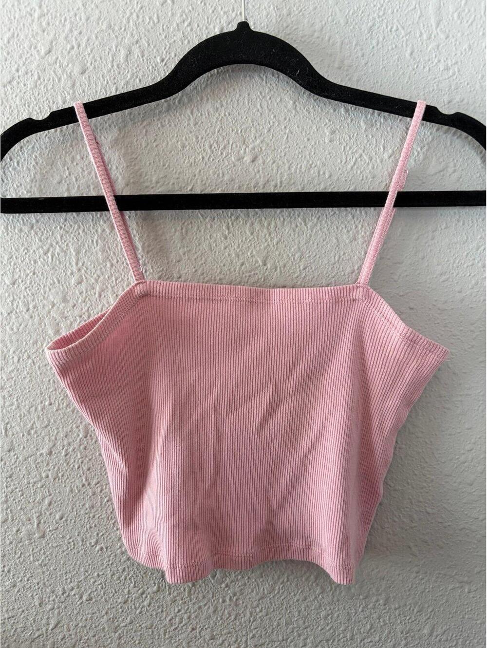 Aerie light pink ribbed cotton cropped tank size M
